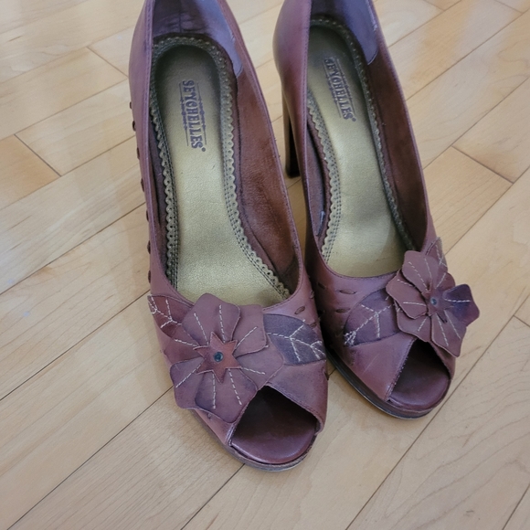 Open Toe Heels Dark Brown Leather with Chunky block heel size 8.5 - Picture 3 of 11